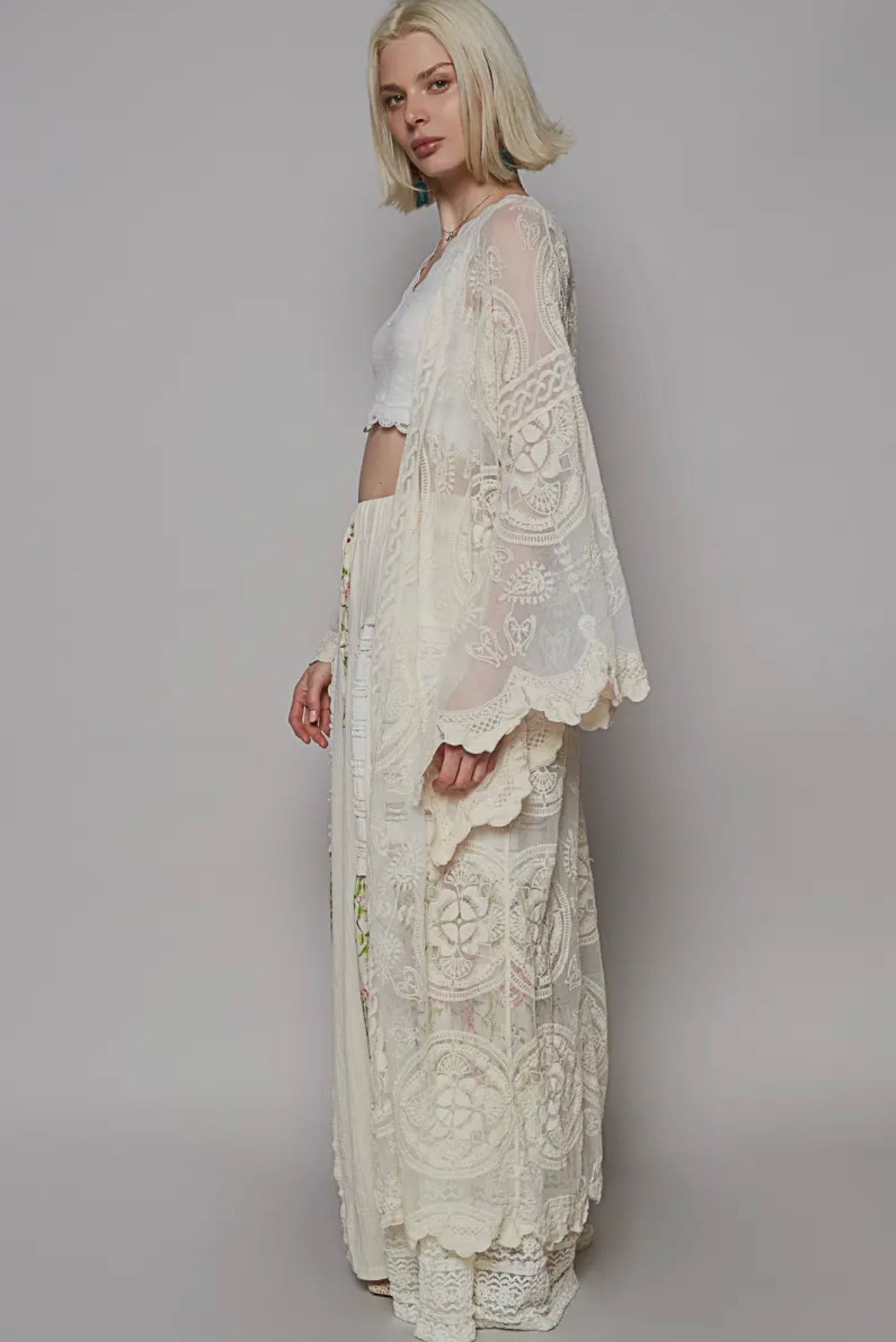 Long Sleeve Lace Open Kimono