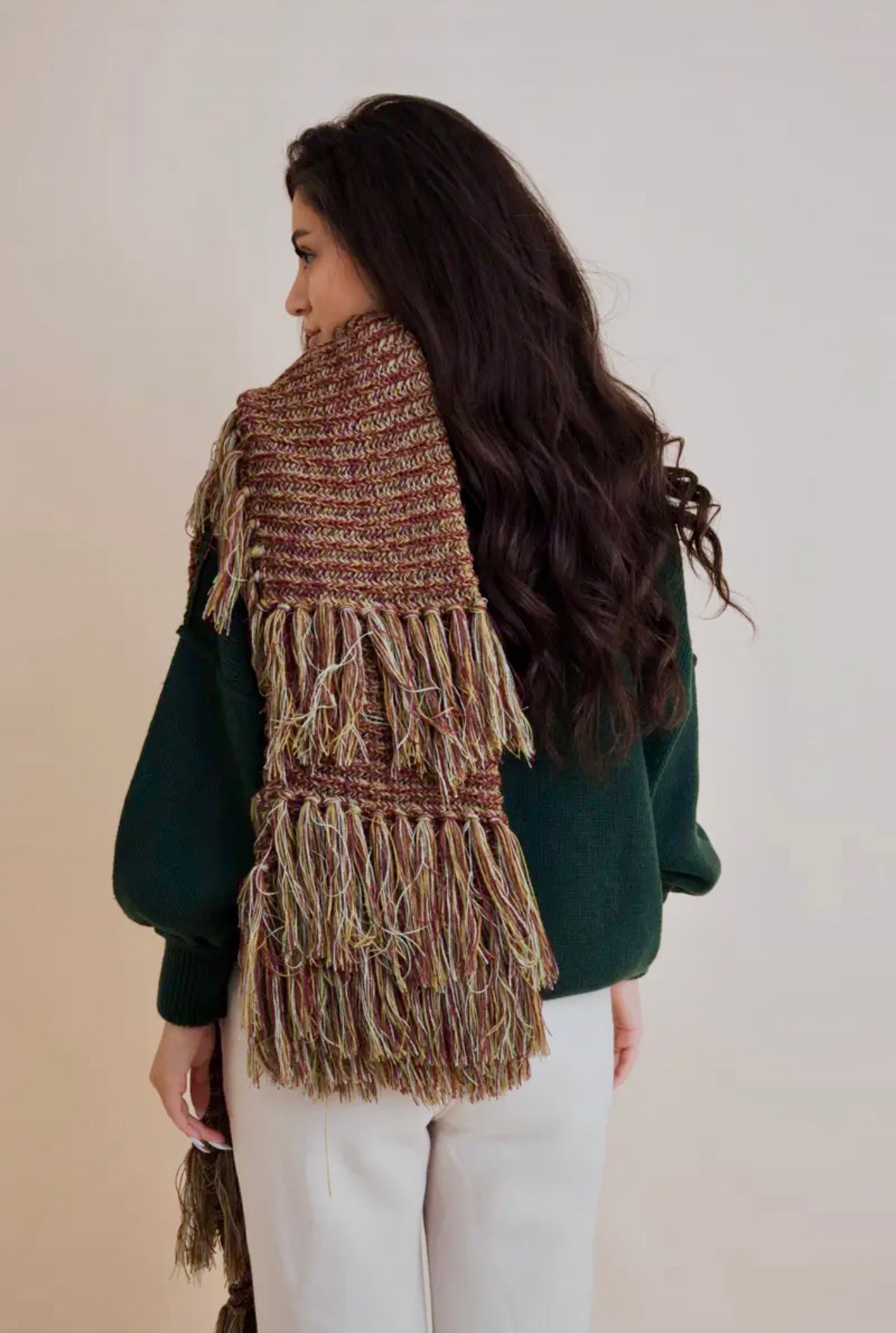 Fluffy Knit Fringe Winter Scarf