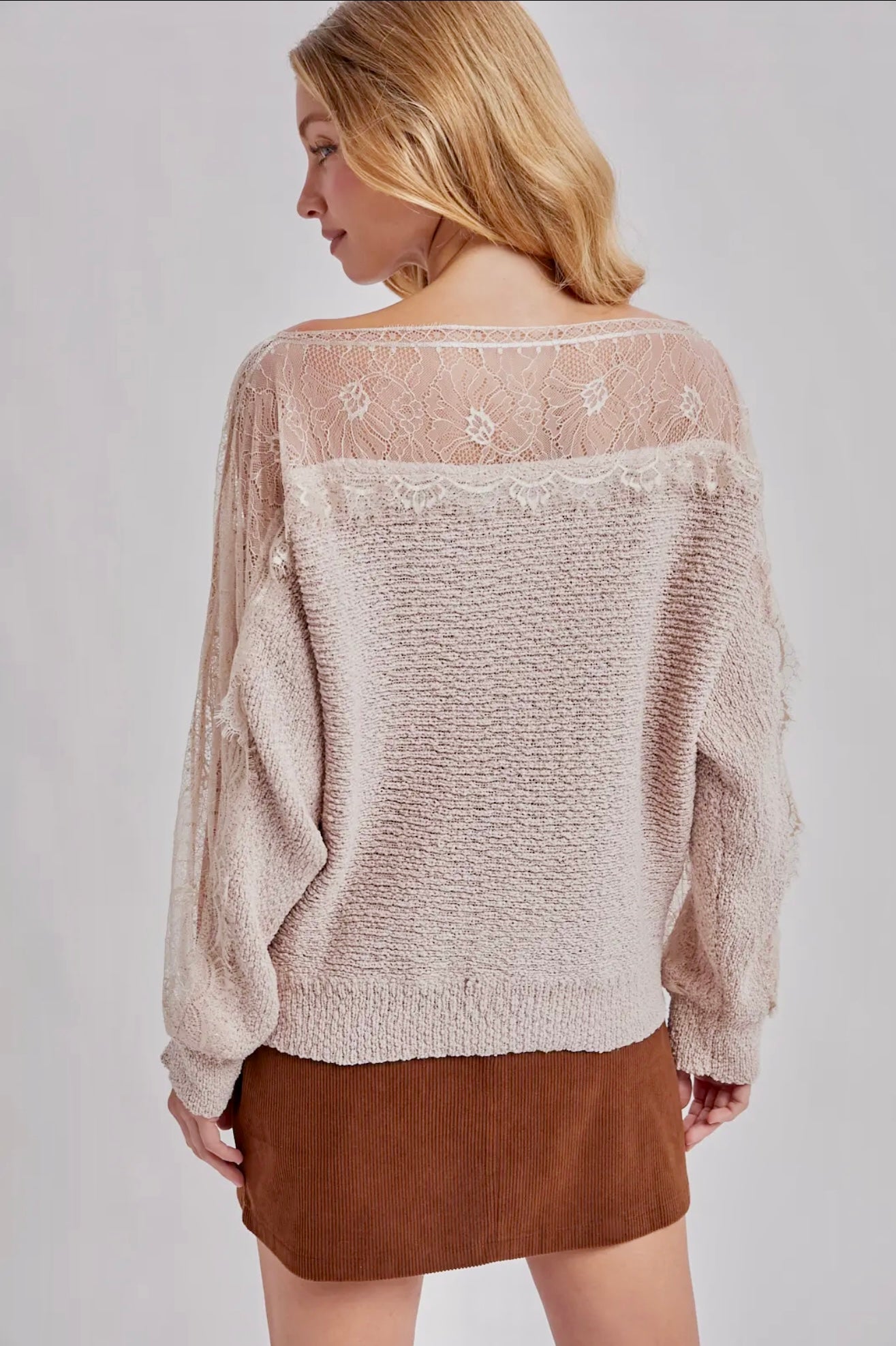 Boat Neck Lace Trim Sweater