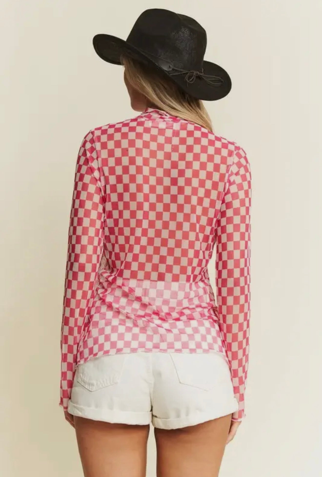Checkered Print Mesh Top