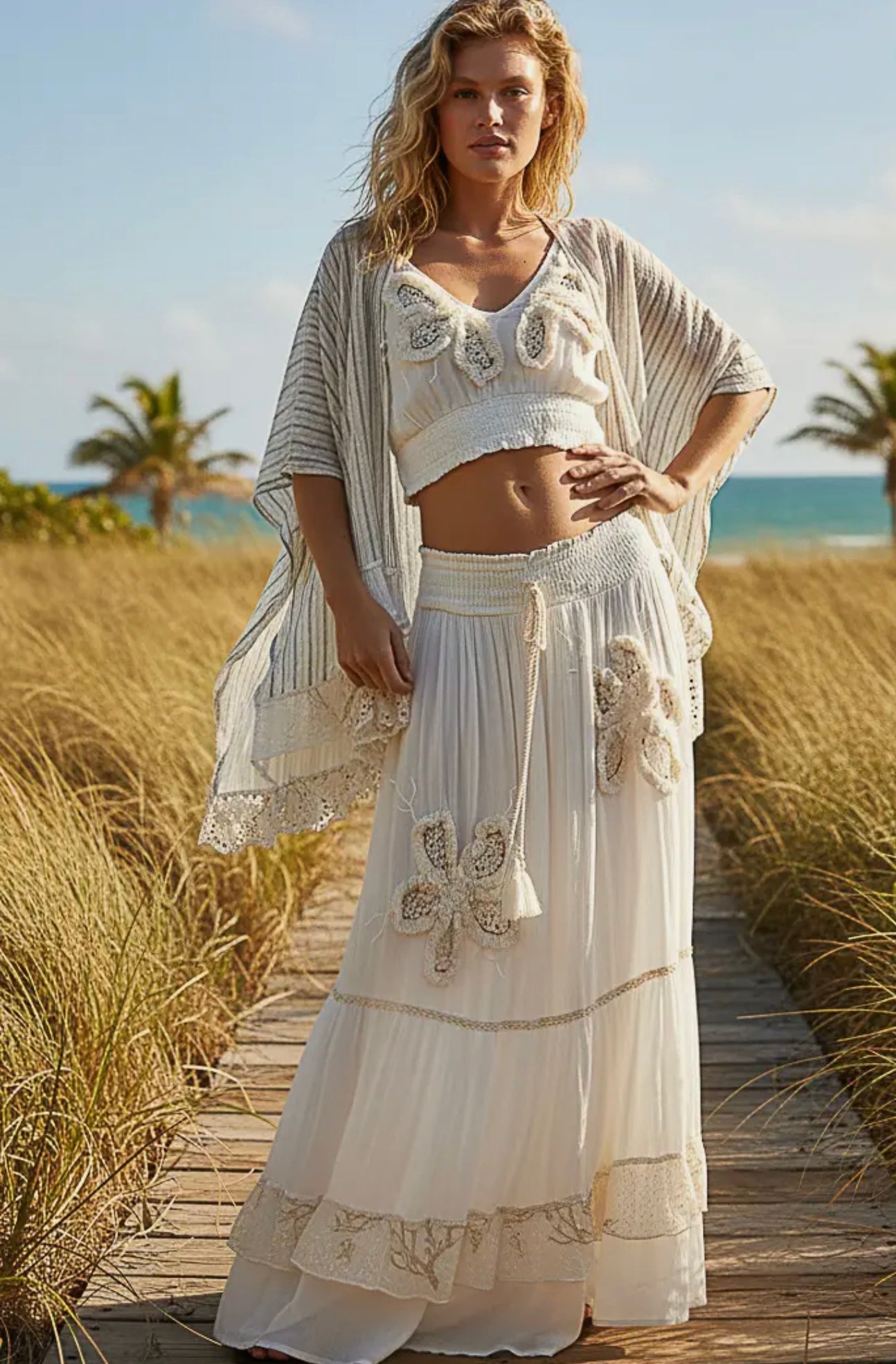Embroidery Fringe V-Neck Sleeveless Top