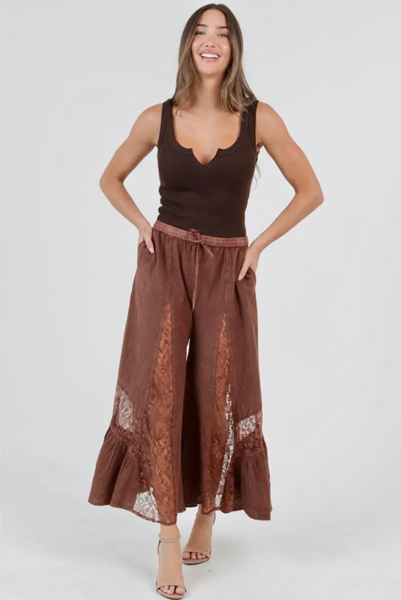 Lace Panel Wide Leg Pants