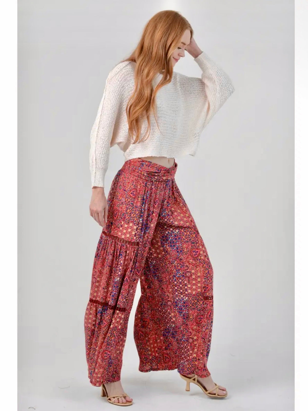 Wide Leg Pants with Lace Insert- 2 Colors