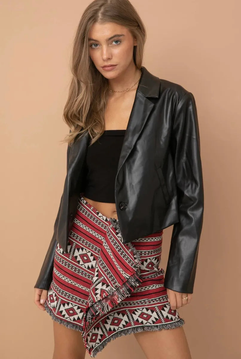 Faux Leather Crop Blazer