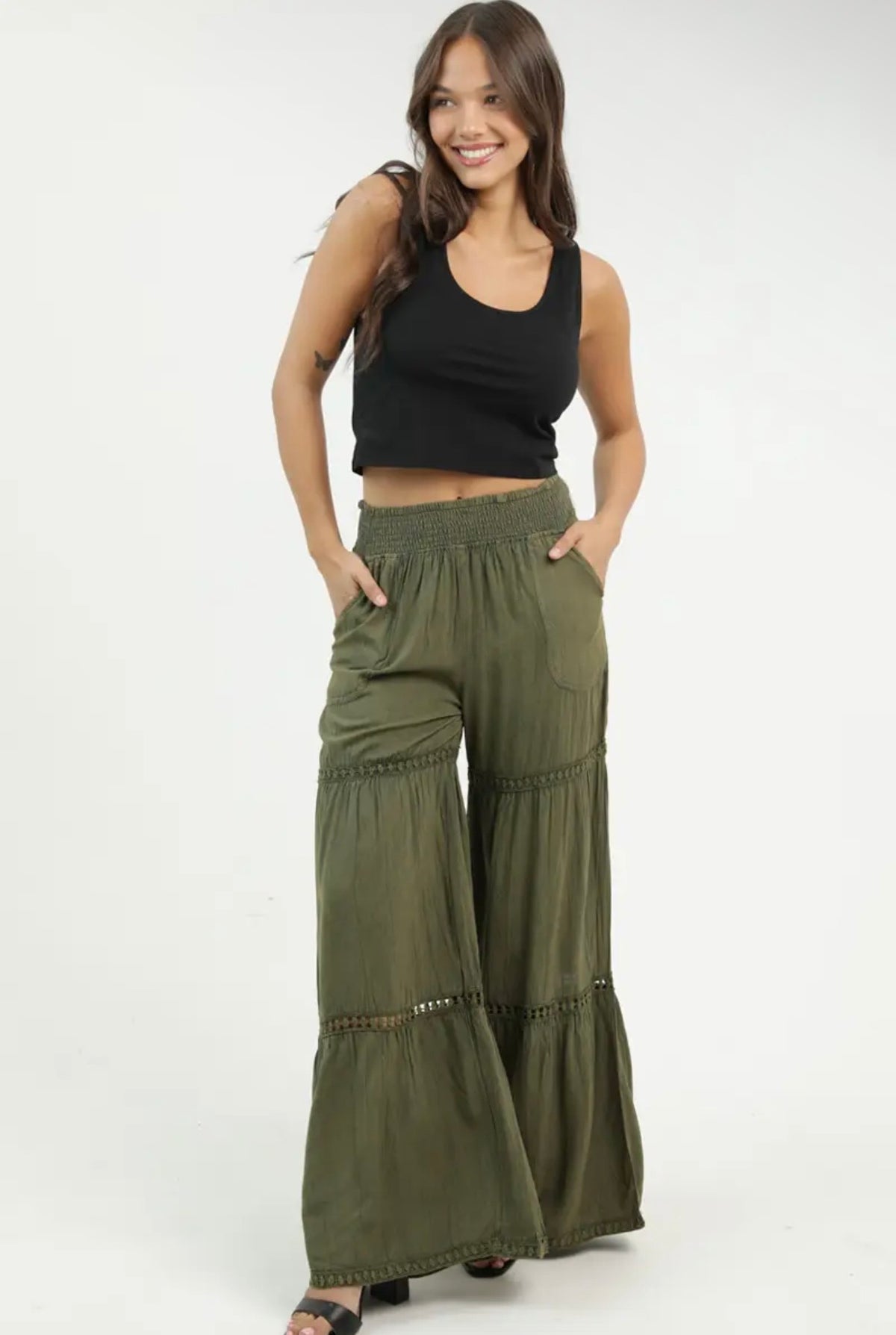 Lace Trim Wide Leg Pants