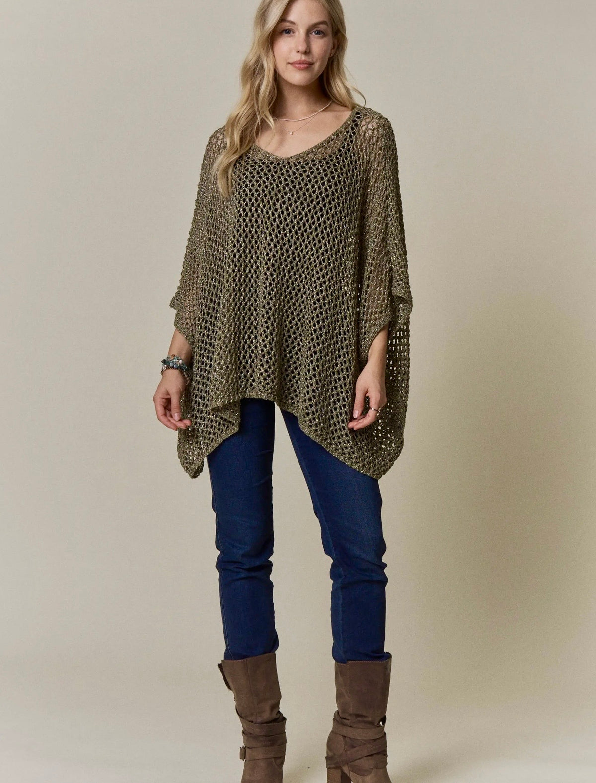 Open Knit Poncho Sweater