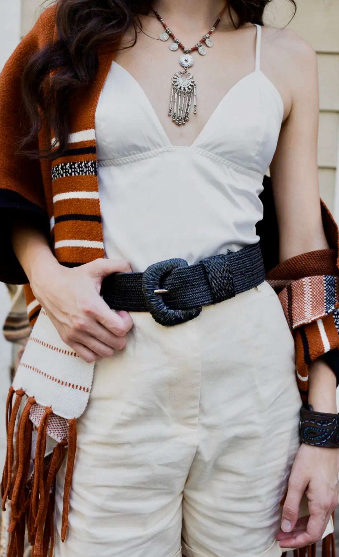 Raffia Stretch Belt- Black