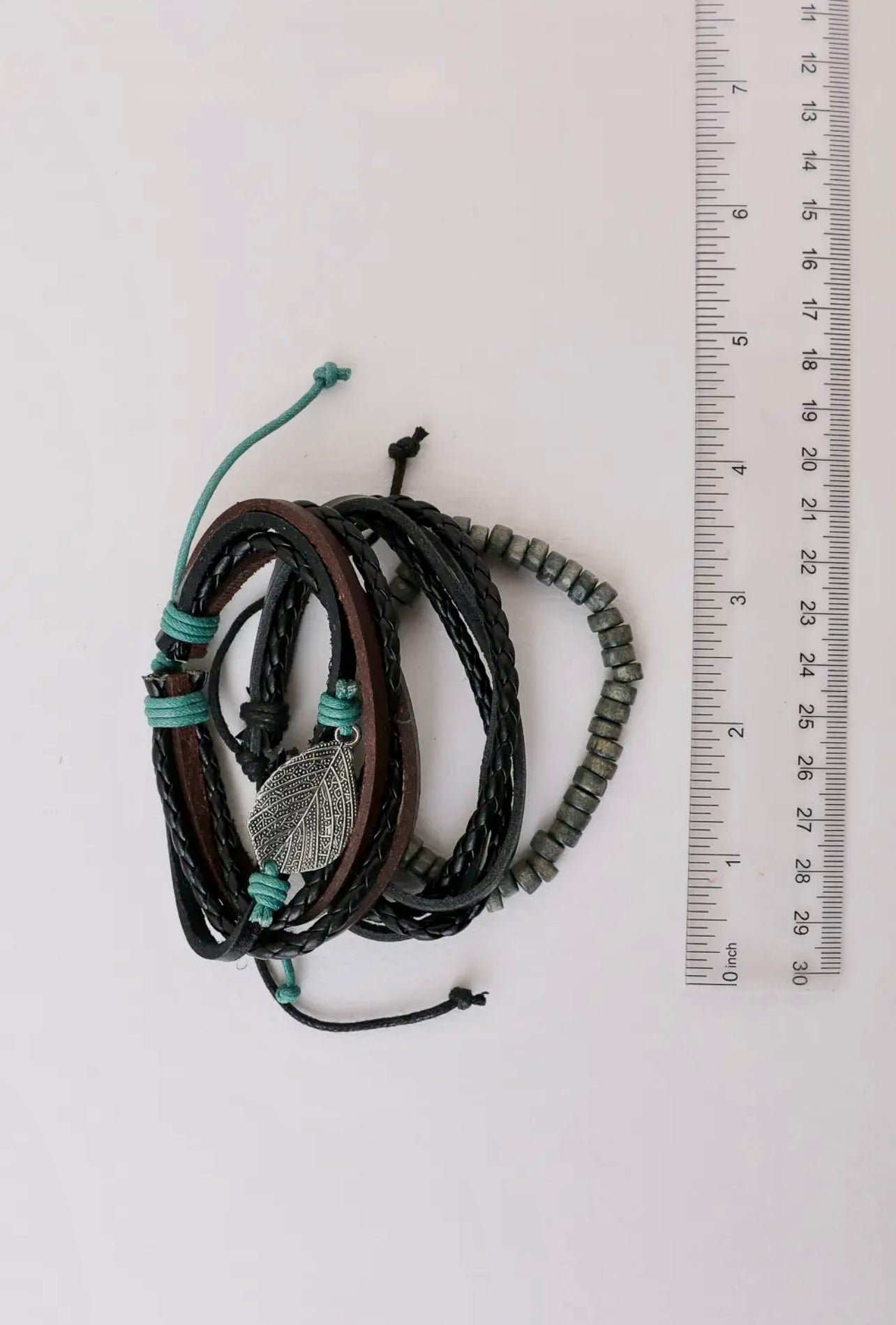 Multi-Wrap Leather Braid Bead Bracelet Set