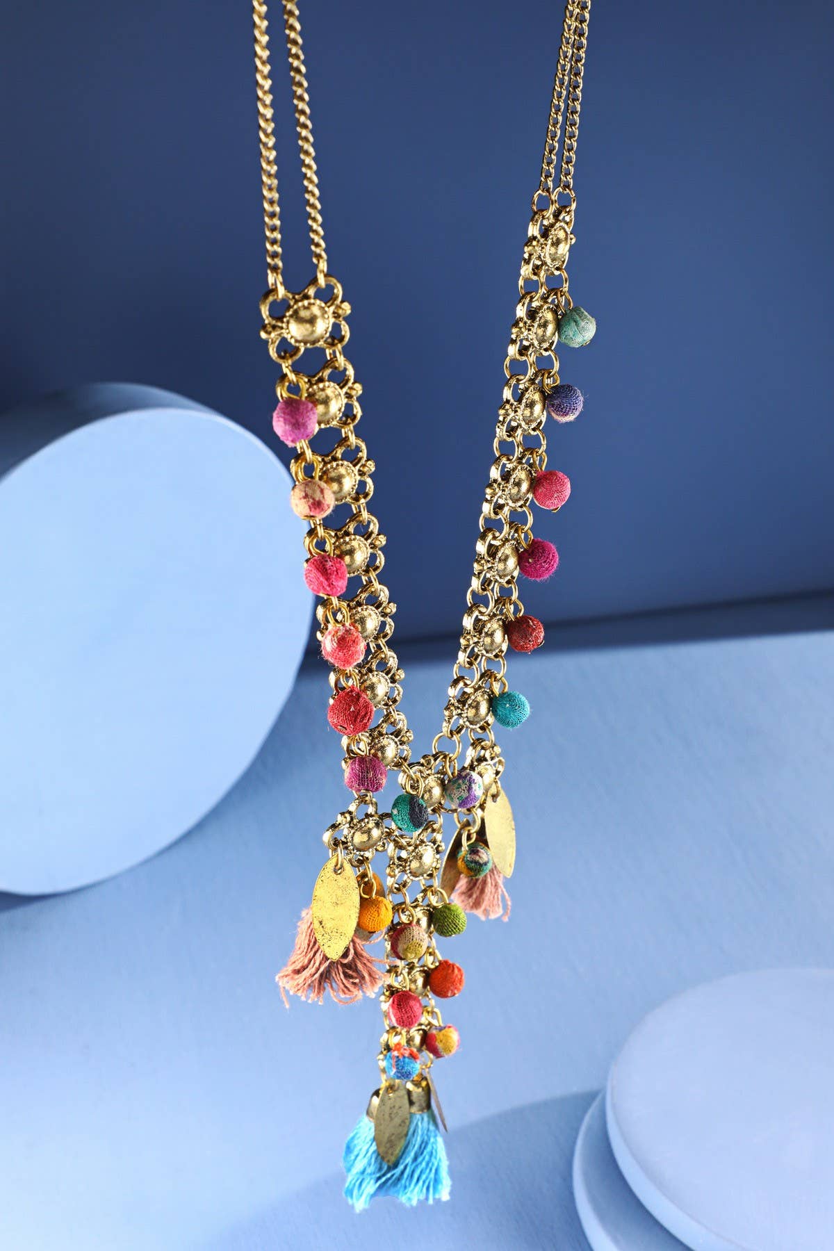 Handmade Upcycled Fabric Beaded Tassel Necklace
