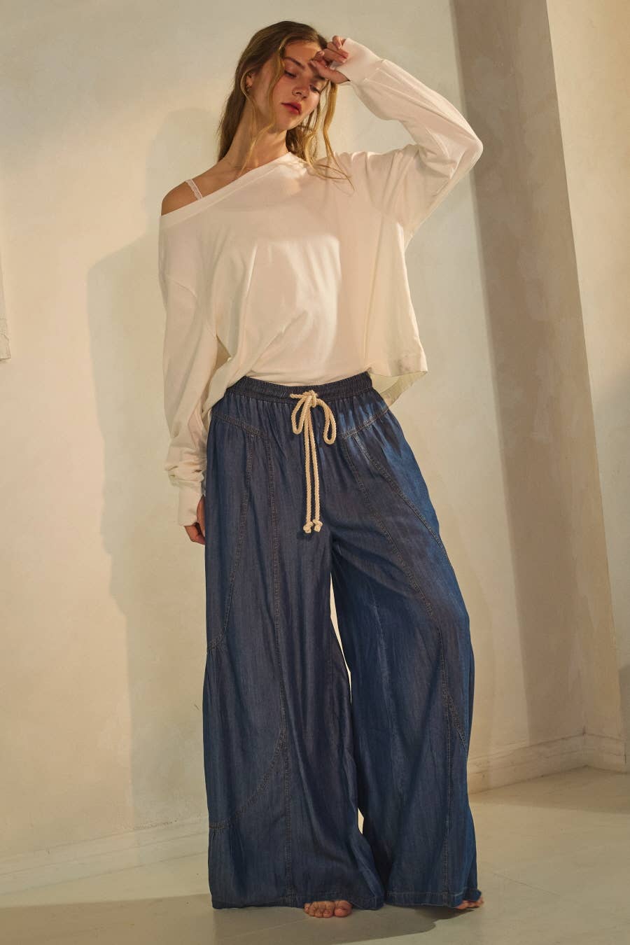 Denim Wide Palazzo Pants