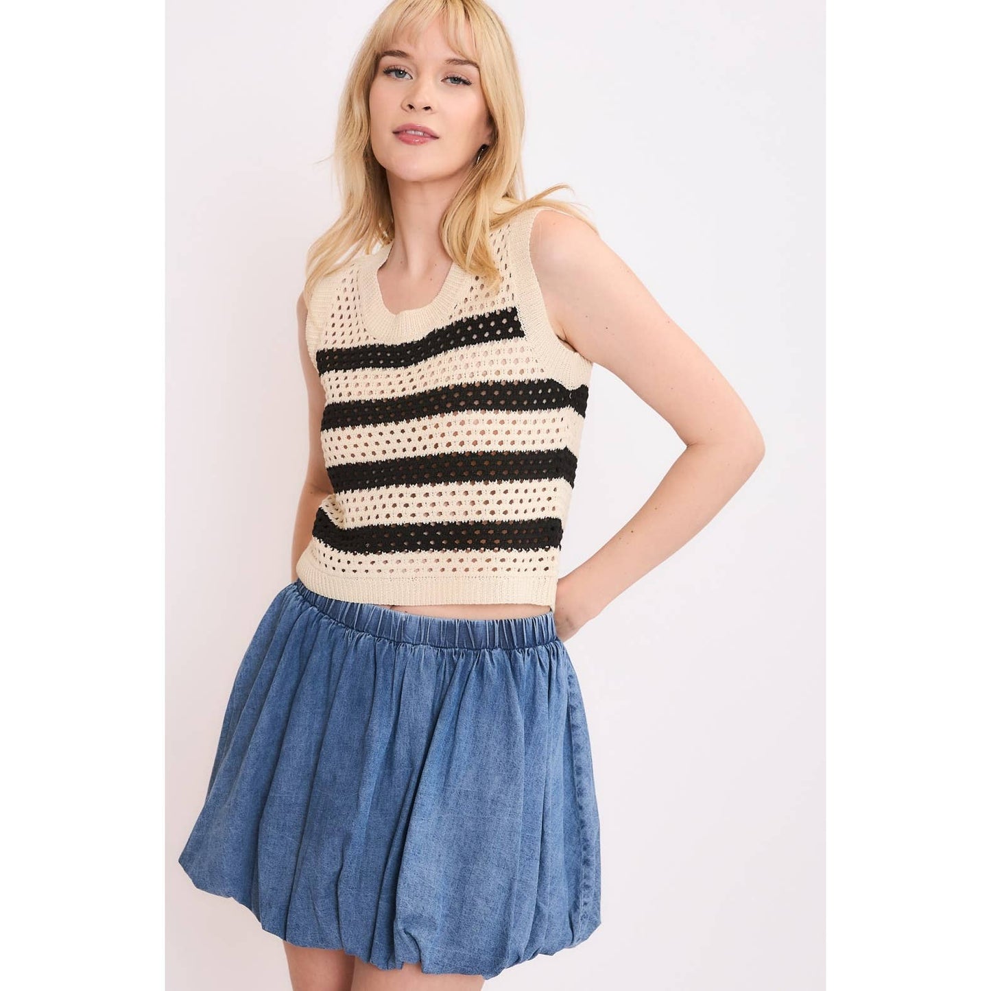 Denim Bubble Balloon Mini Skirt