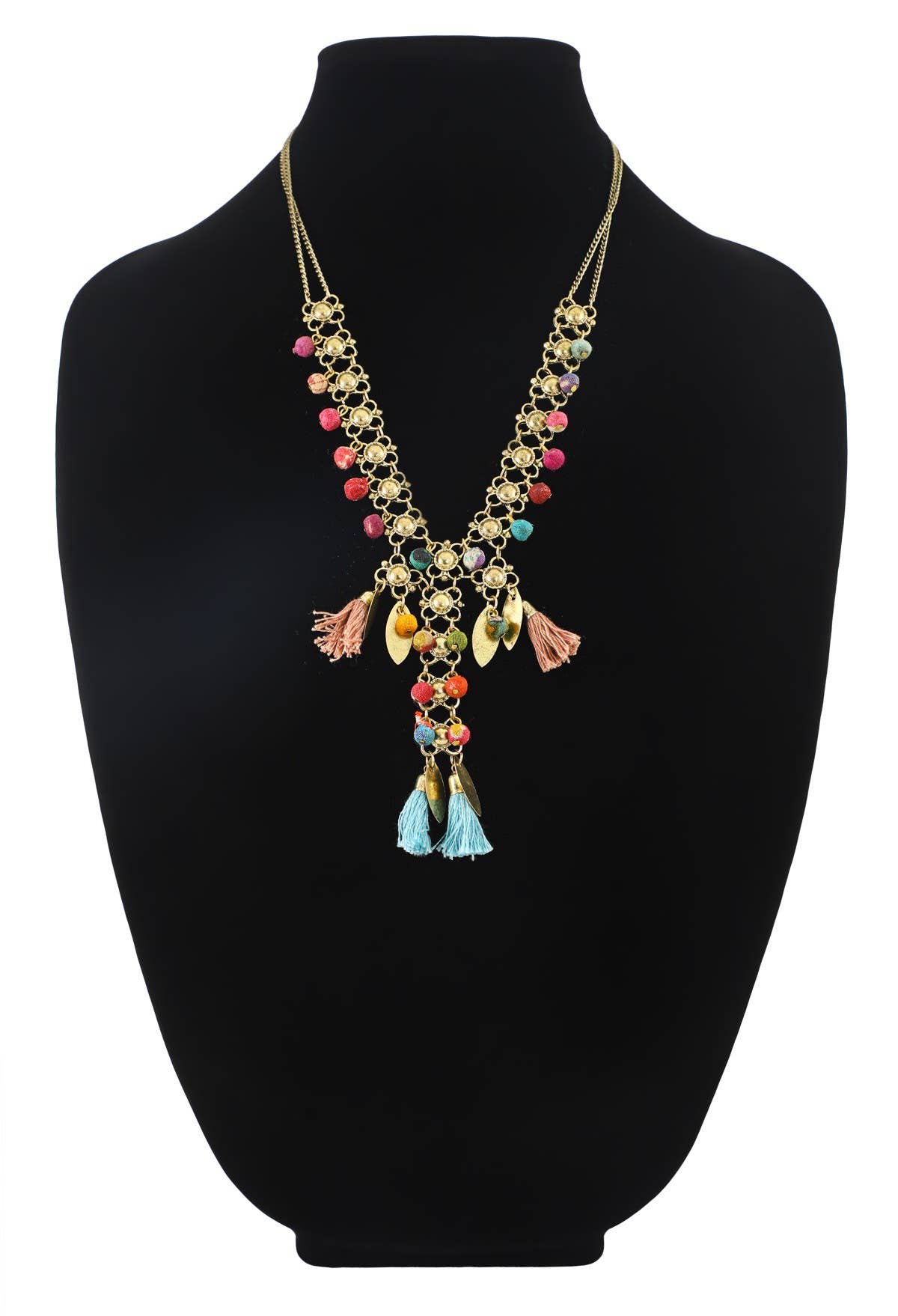 Handmade Upcycled Fabric Beaded Tassel Necklace