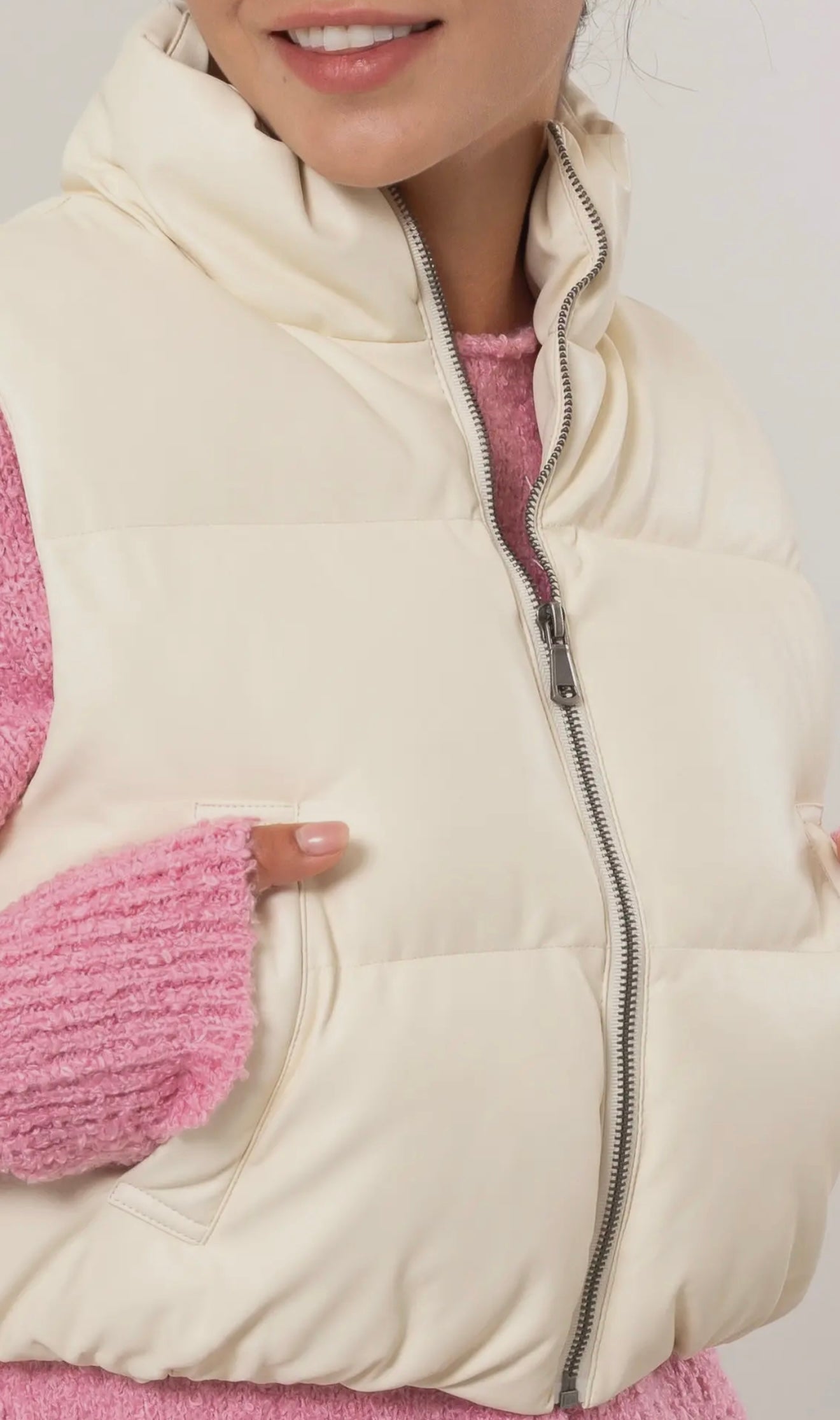 Faux Leather Puffer Vest