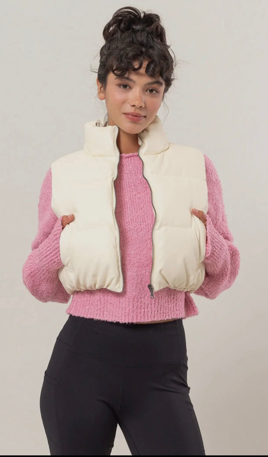 Faux Leather Puffer Vest