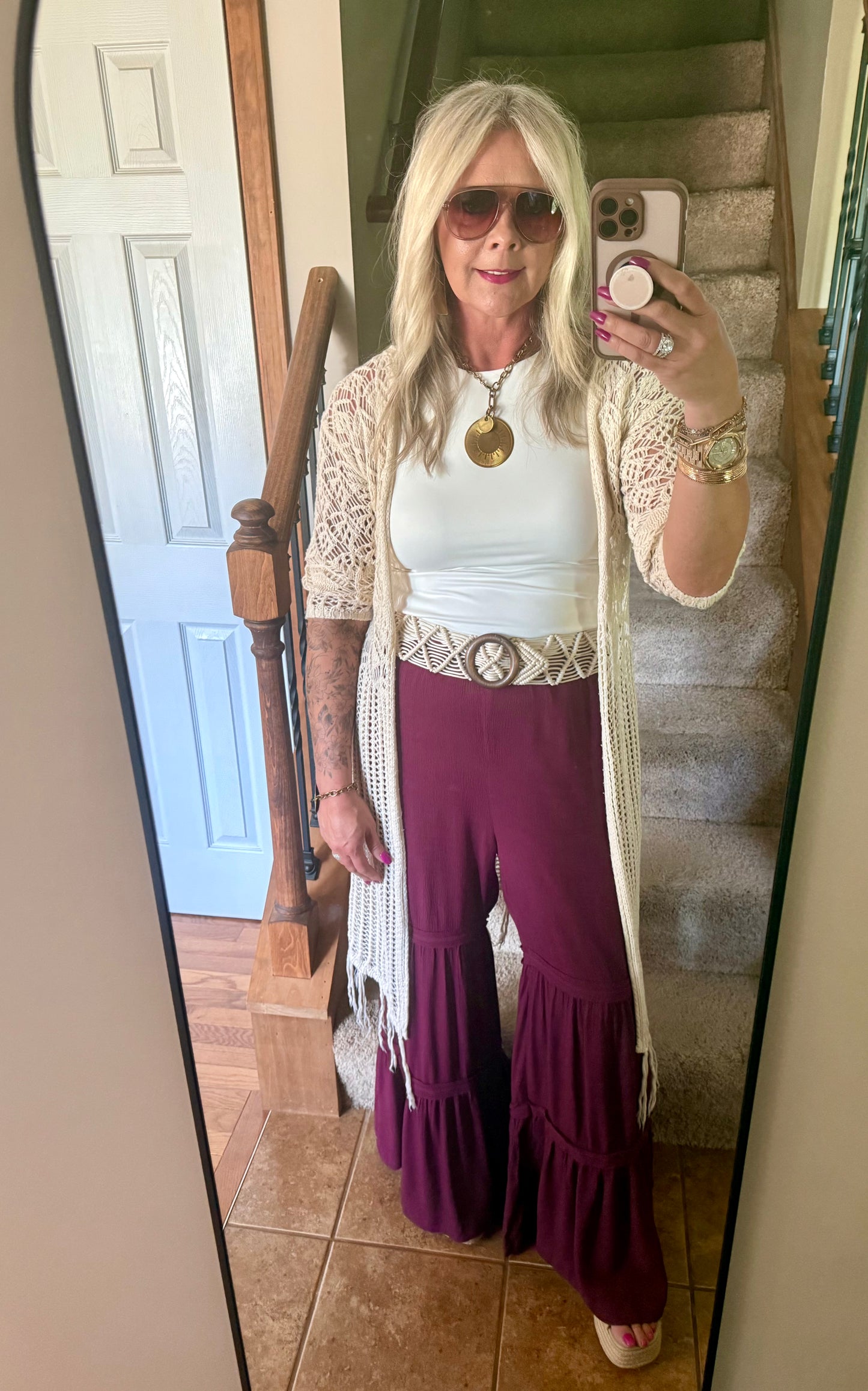Drawstring Tiered Palazzo Pants