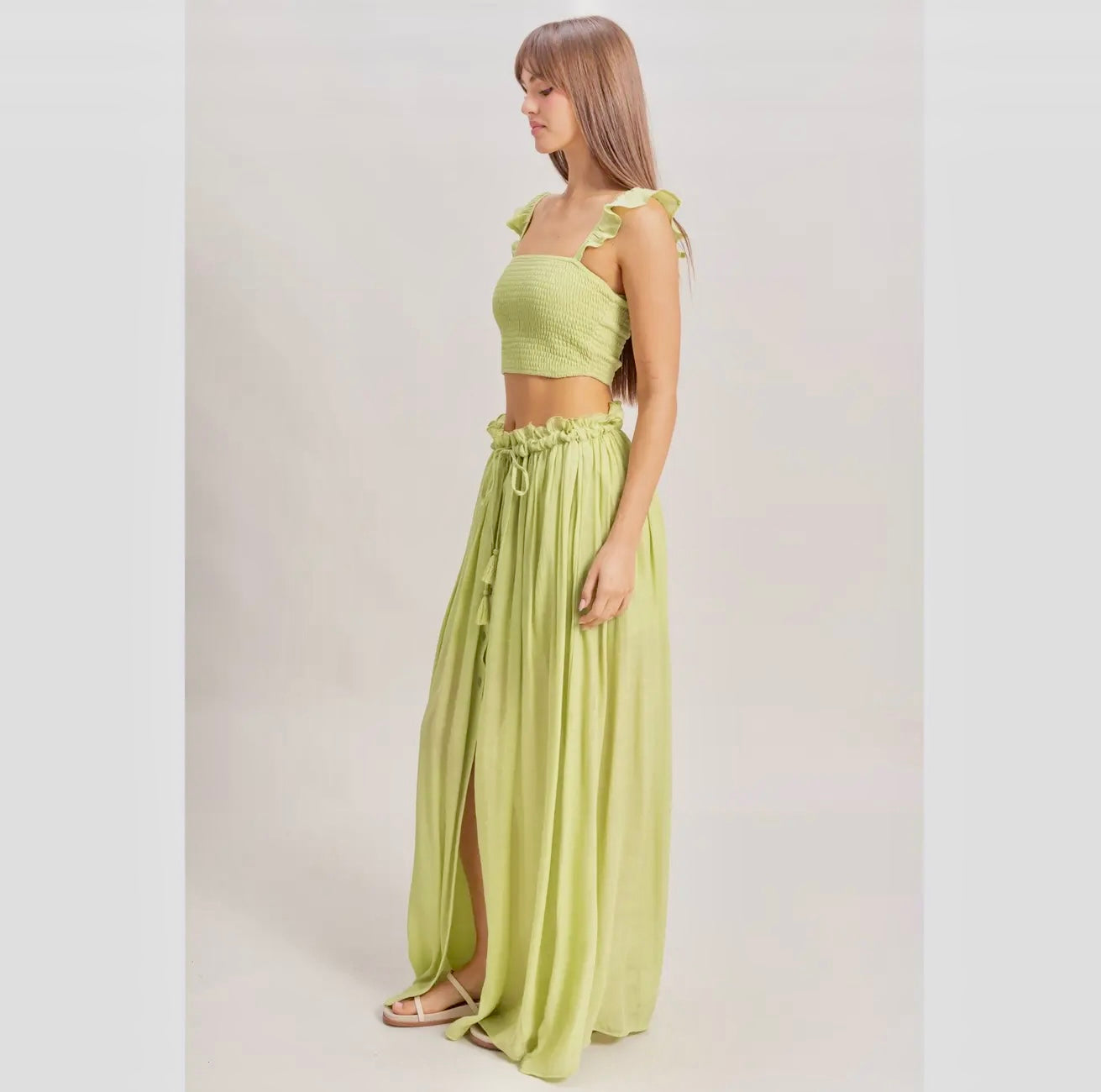 Smocked Sleeveless Top and Maxi Skirt Set