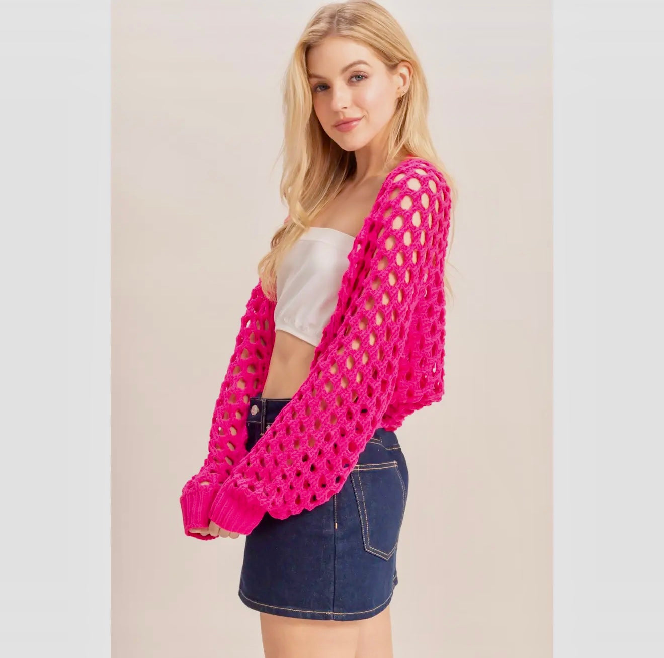 Open Stitch Long Sleeve Bolero Cardigan