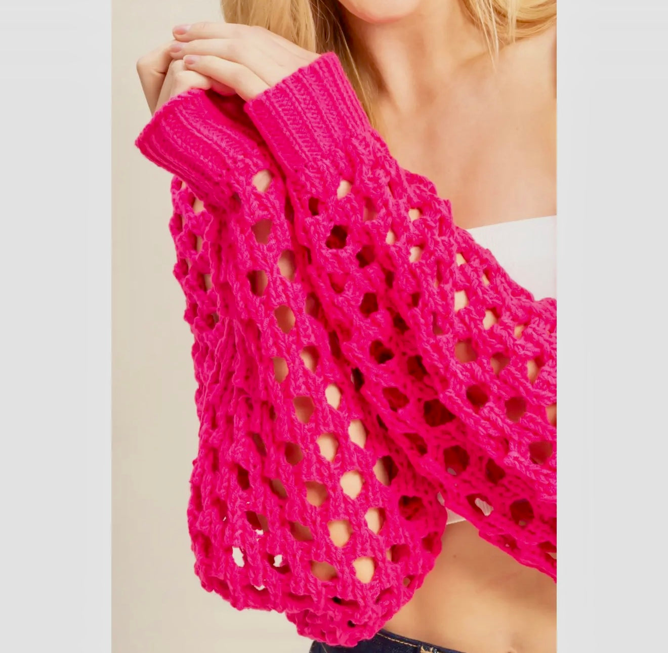 Open Stitch Long Sleeve Bolero Cardigan