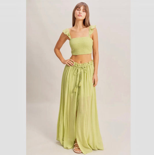 Smocked Sleeveless Top and Maxi Skirt Set