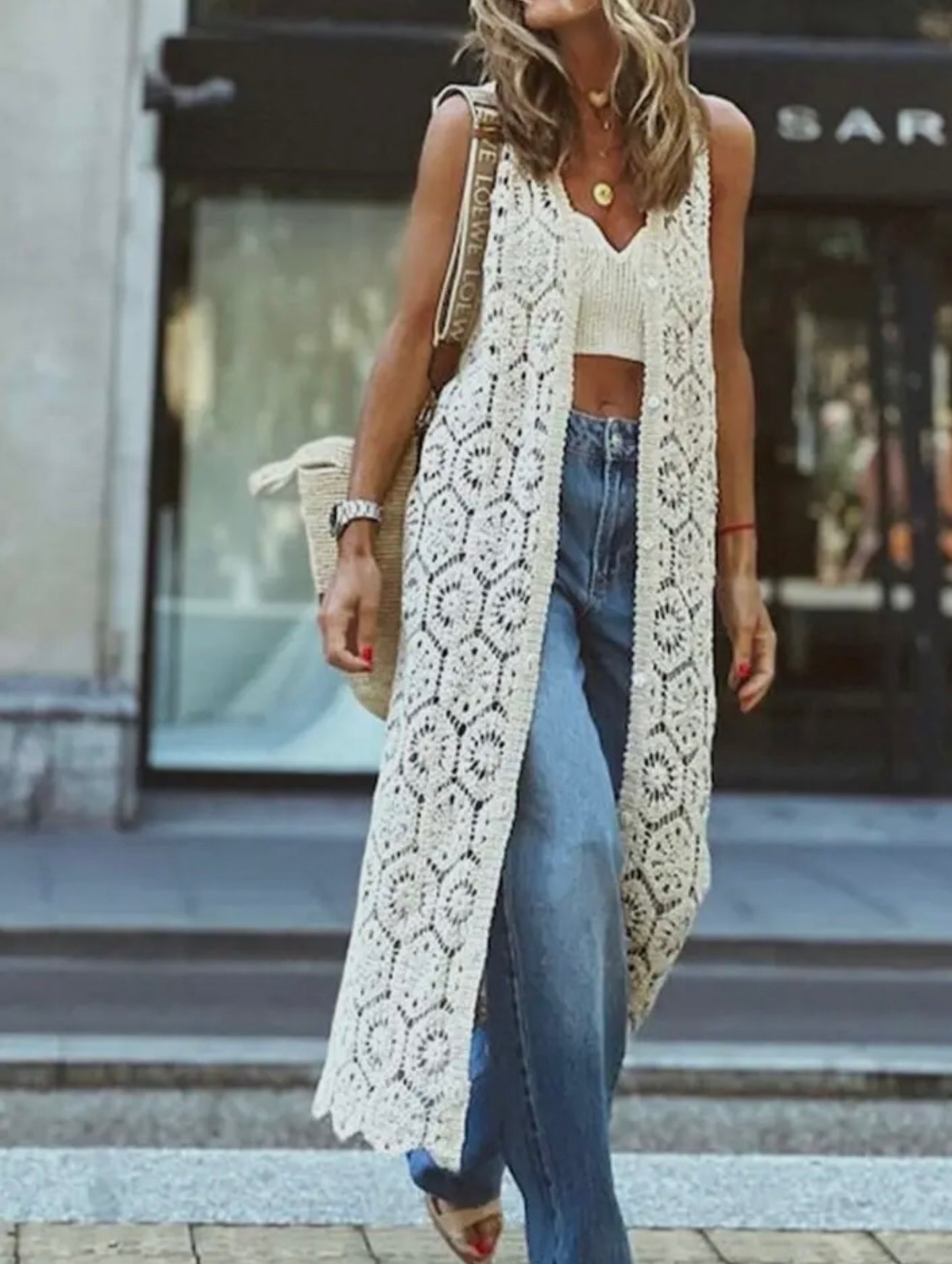 Crochet Cardigan Vest- Black and Cream Available