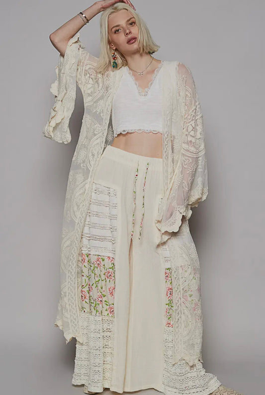 Long Sleeve Lace Open Kimono