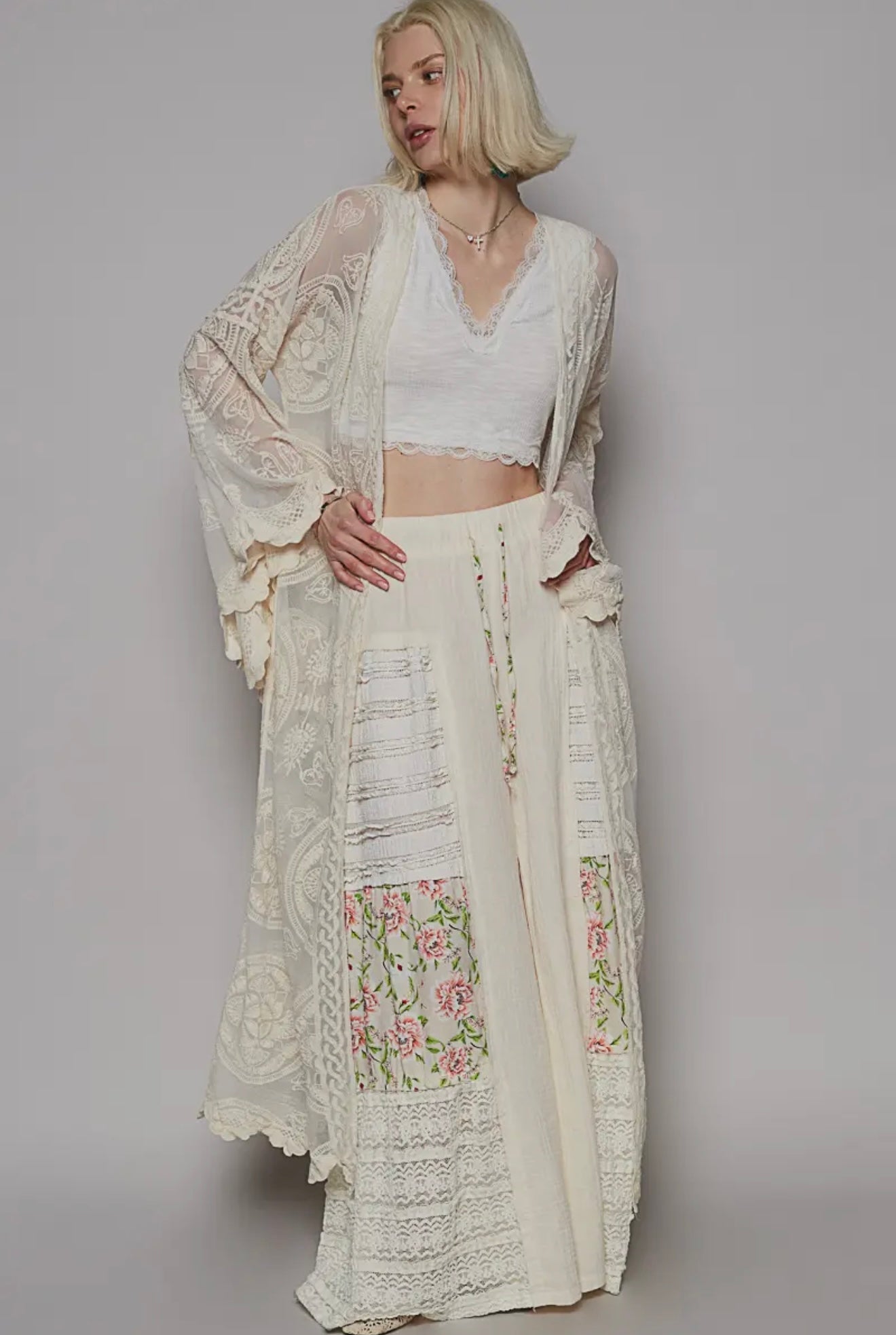 Long Sleeve Lace Open Kimono