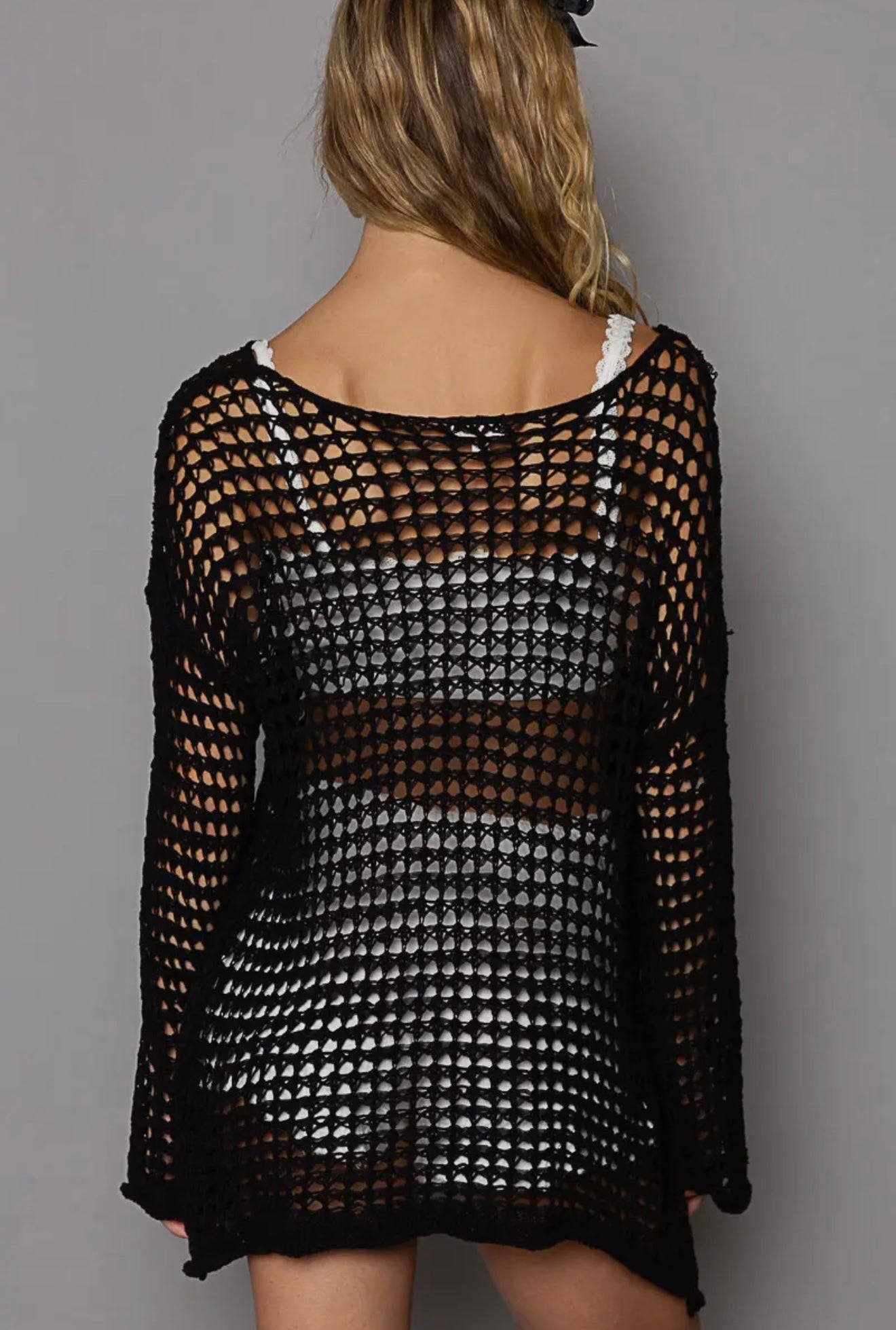 Drop Shoulder Open Knit Sweater