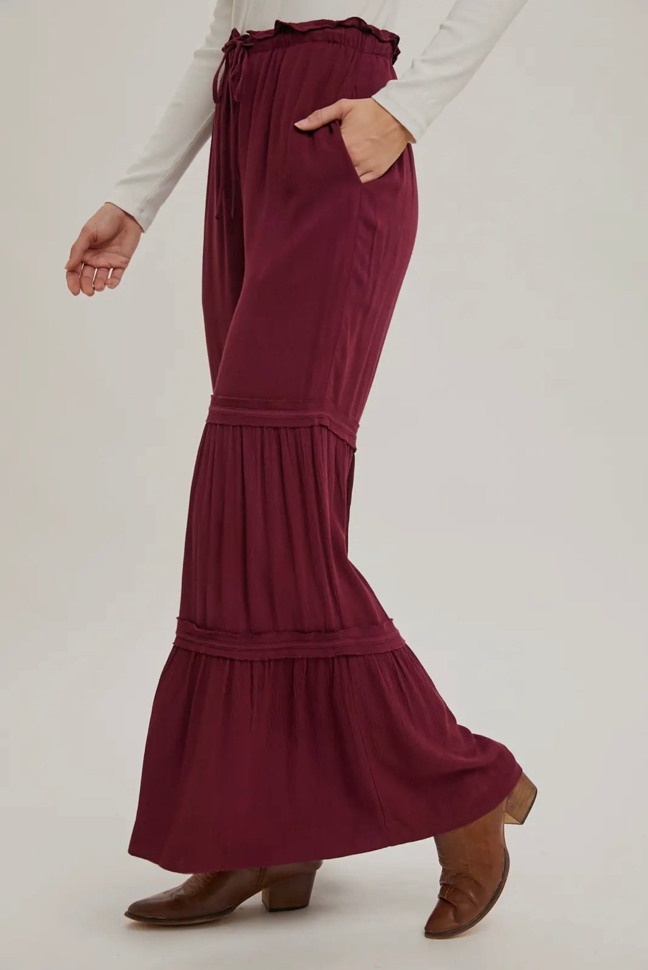Drawstring Tiered Palazzo Pants