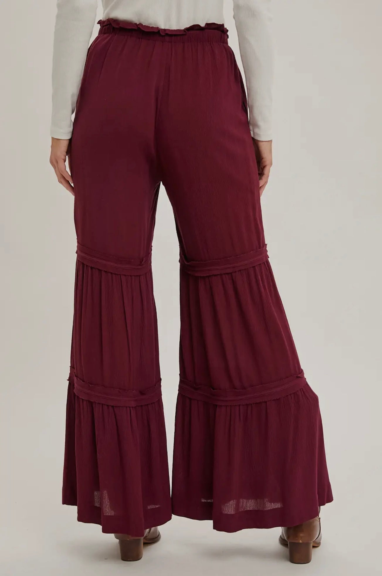 Drawstring Tiered Palazzo Pants