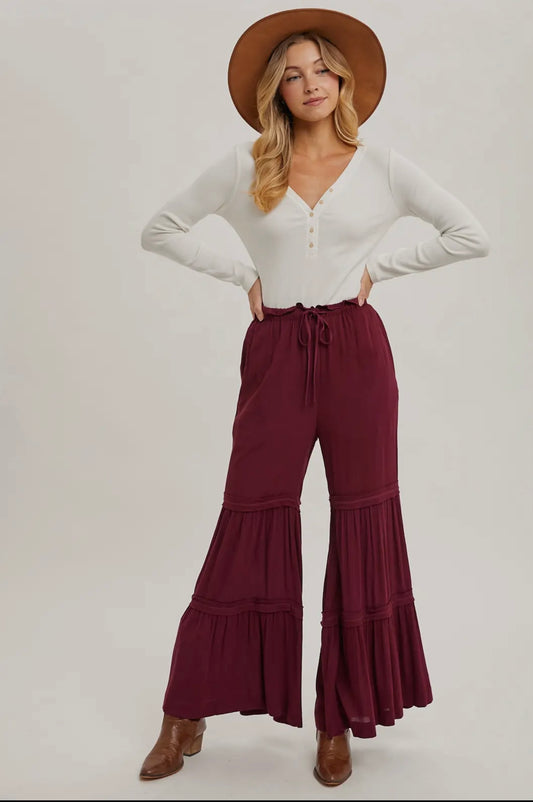 Drawstring Tiered Palazzo Pants