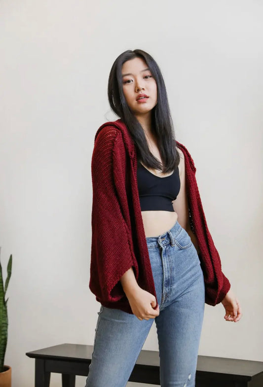 Hooded Rib Knit Cardigan