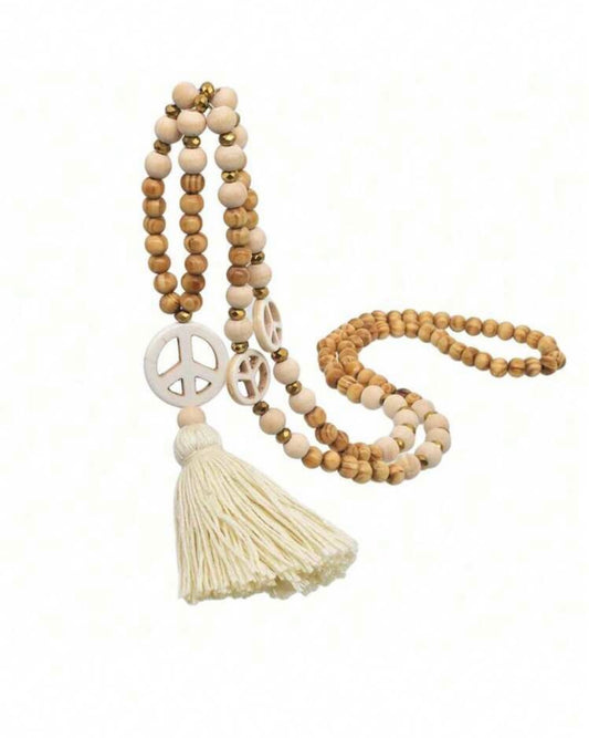 Peace Wooded Bead Necklace