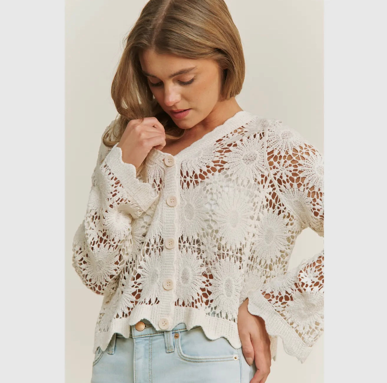 Scallop Lace Button Cardigan