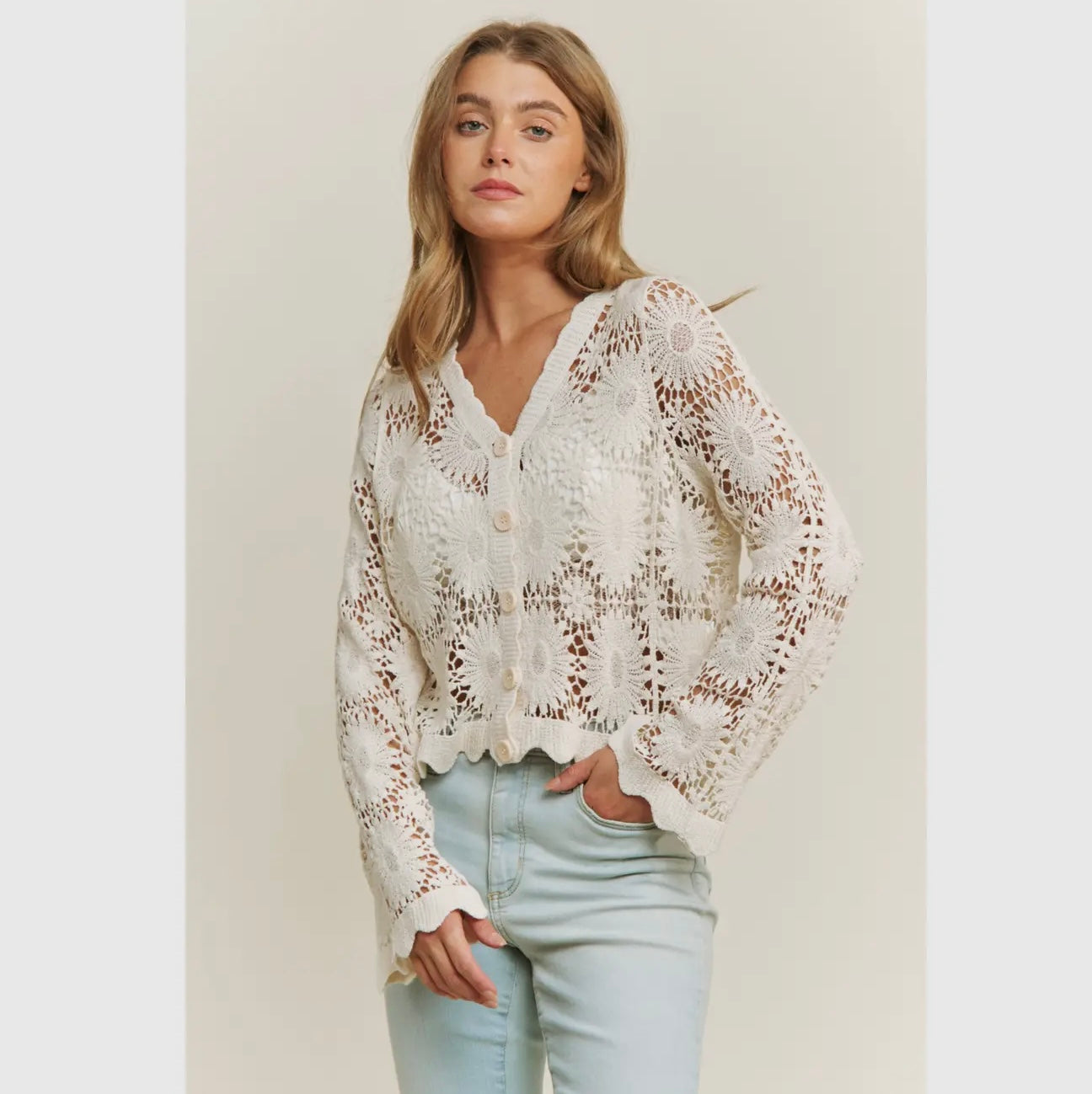 Scallop Lace Button Cardigan