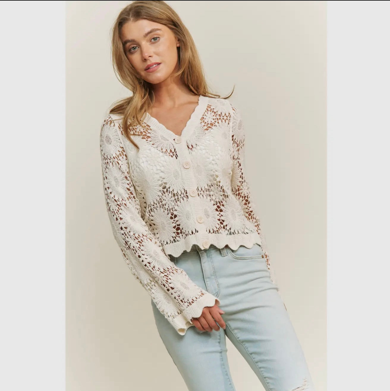 Scallop Lace Button Cardigan