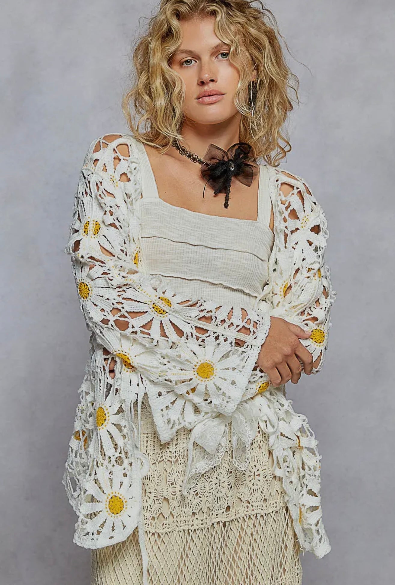 Long Sleeve Crochet Knit Cardigan