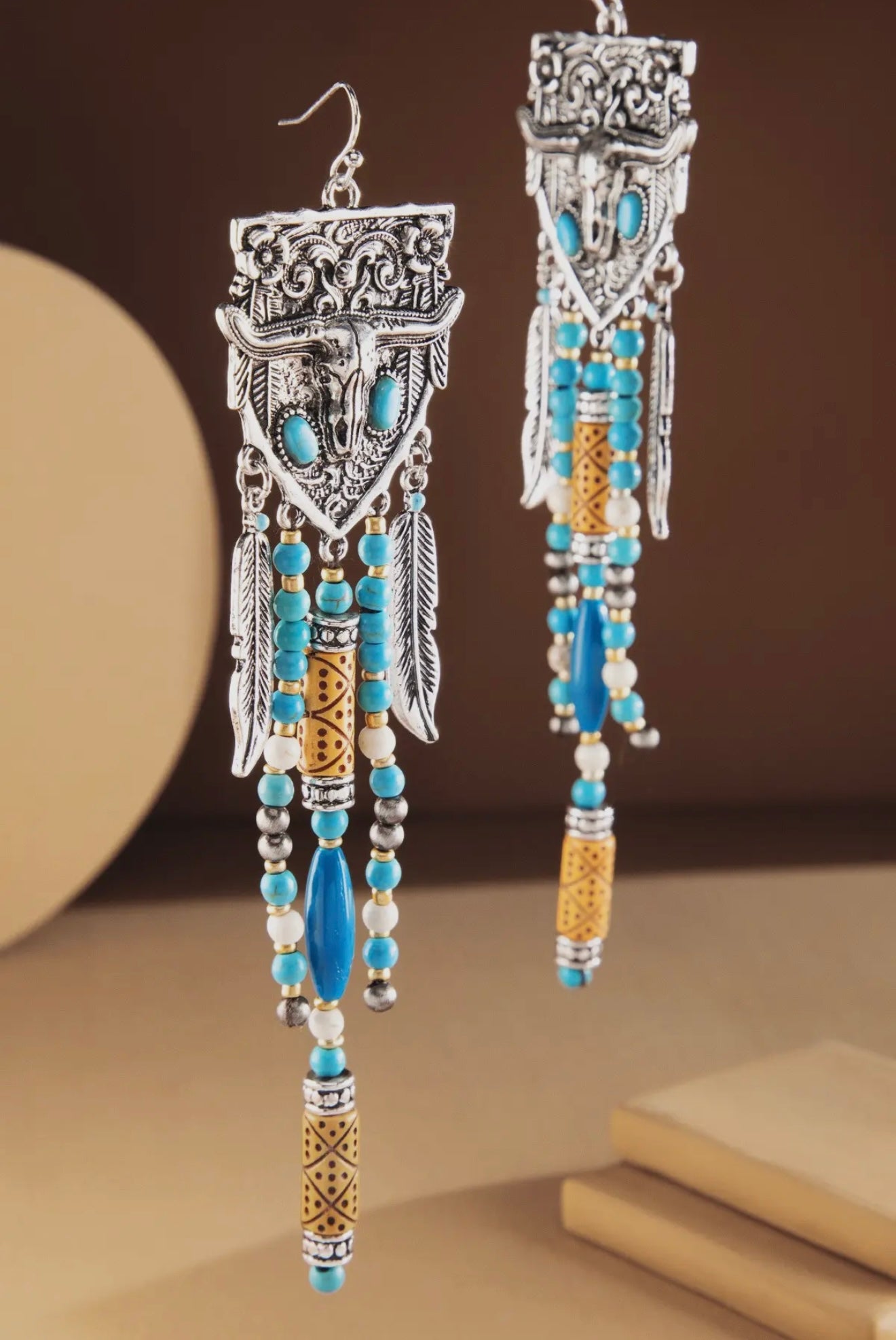 Western Multi- Stone Fringe Earrings
