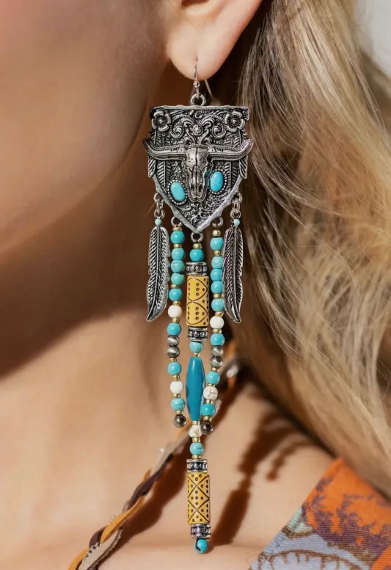 Western Multi- Stone Fringe Earrings