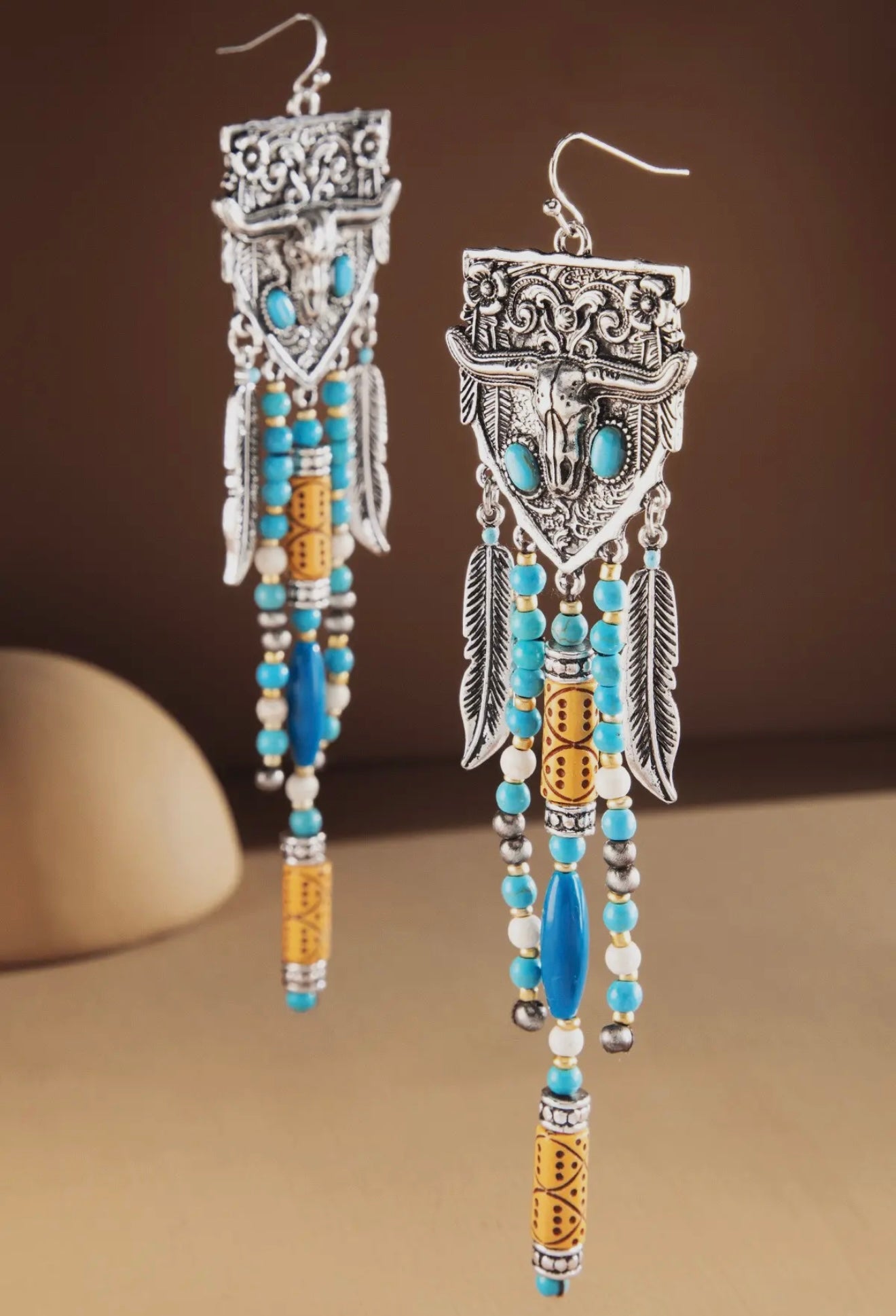 Western Multi- Stone Fringe Earrings