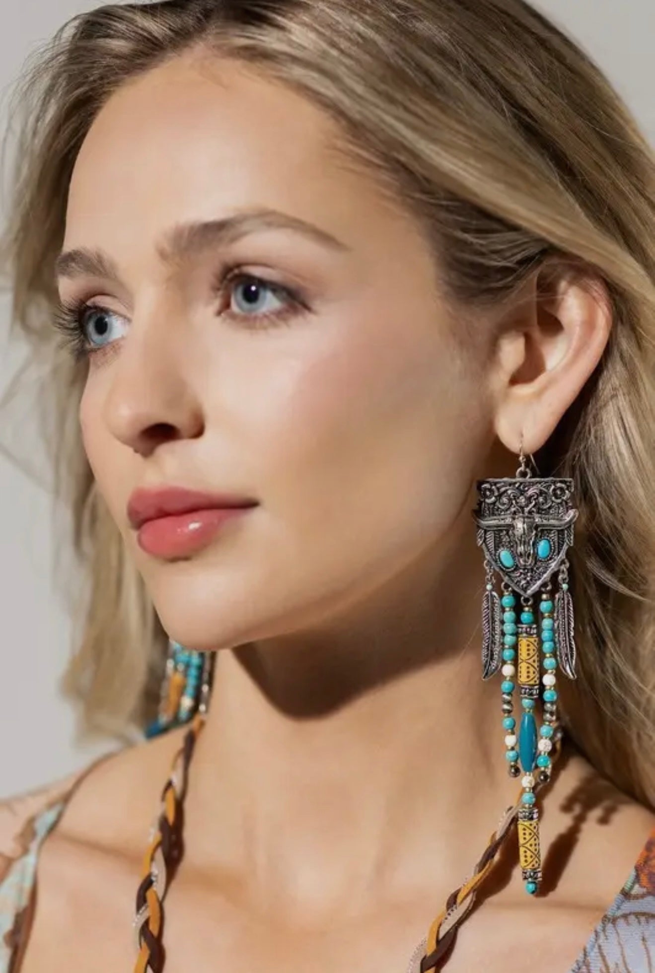 Western Multi- Stone Fringe Earrings