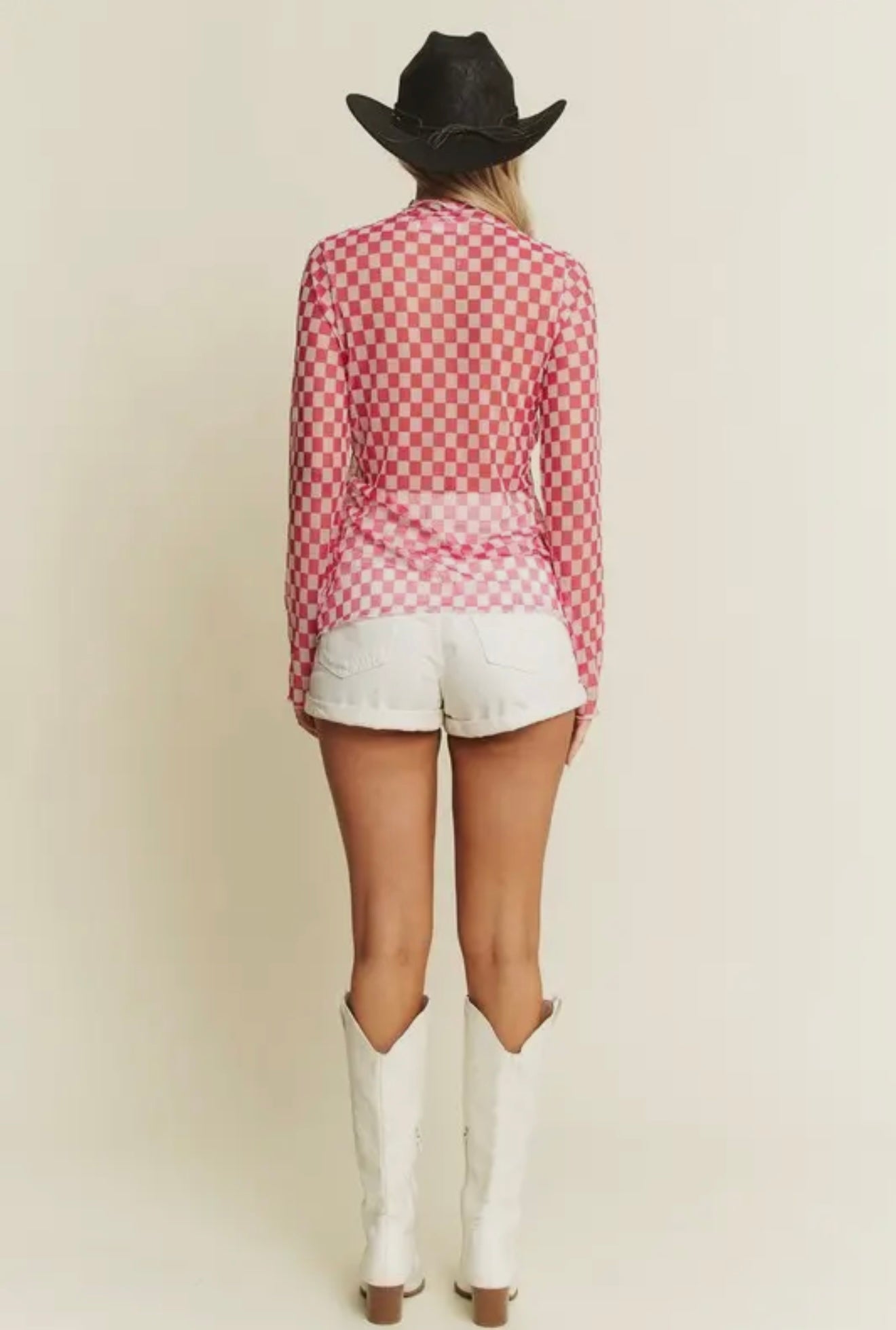 Checkered Print Mesh Top