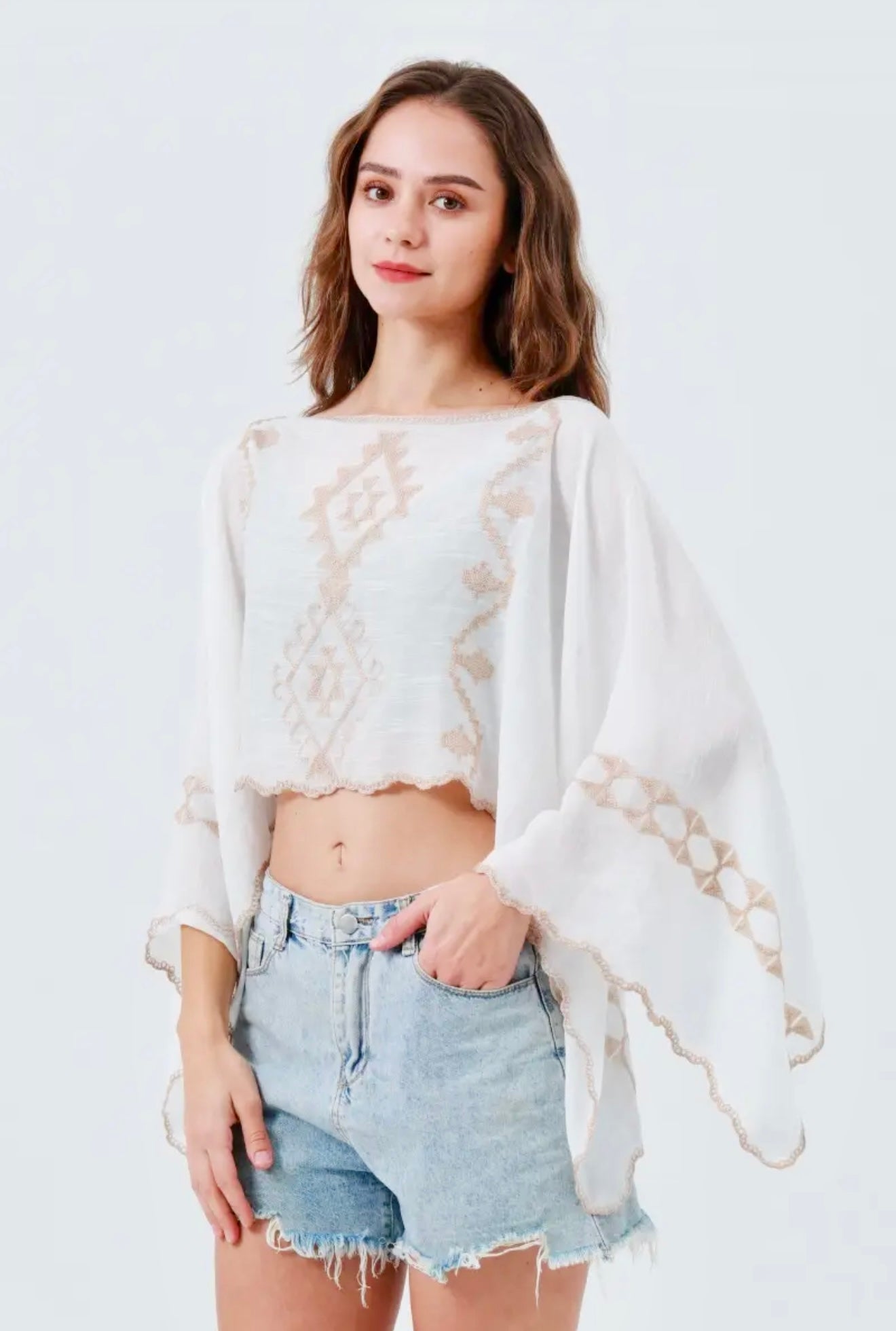 Boho Embroidered Poncho/Cape