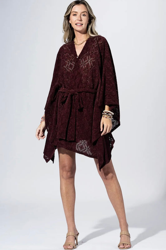 Rouge Burnout Belted Kimono