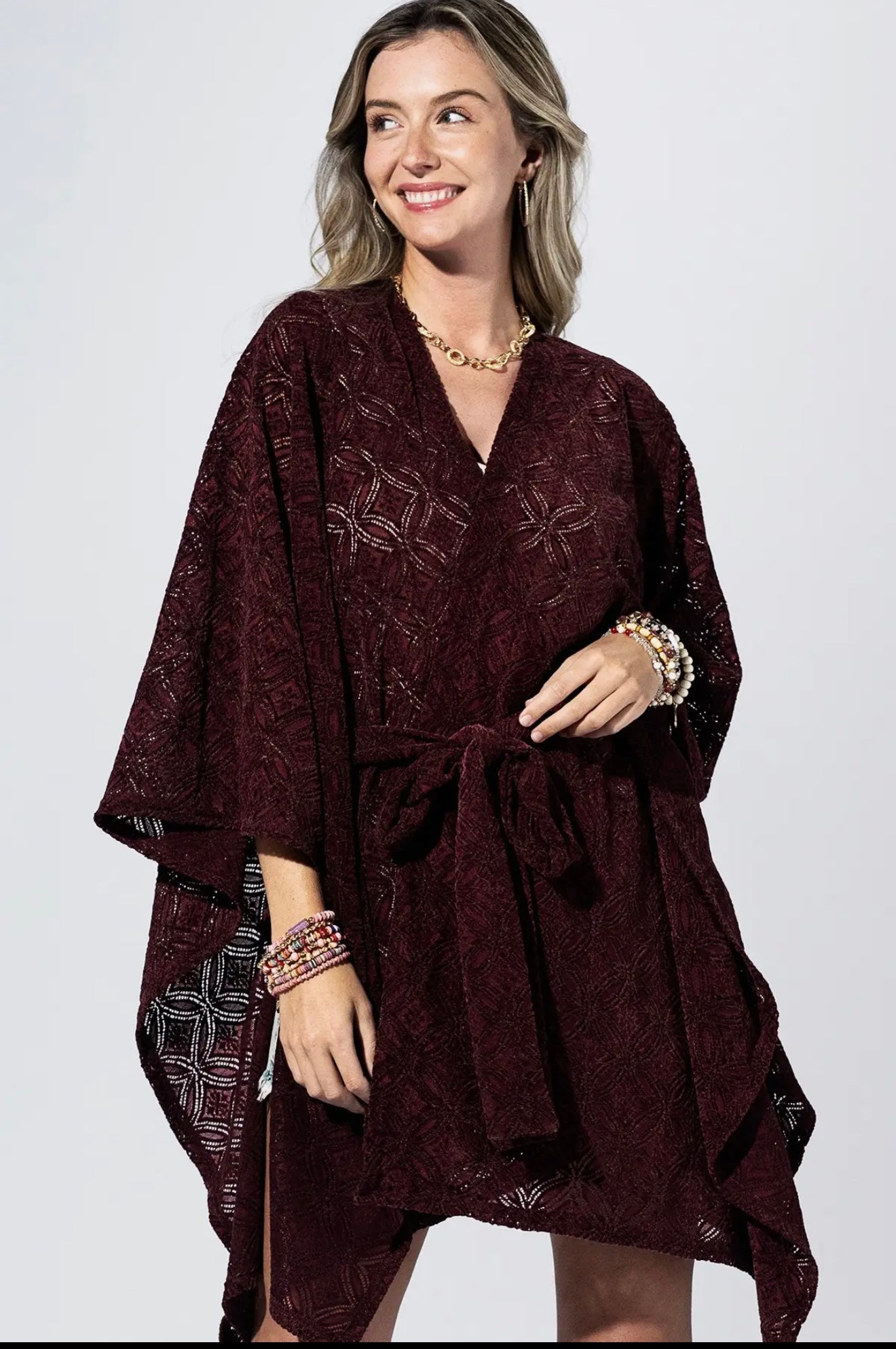 Rouge Burnout Belted Kimono