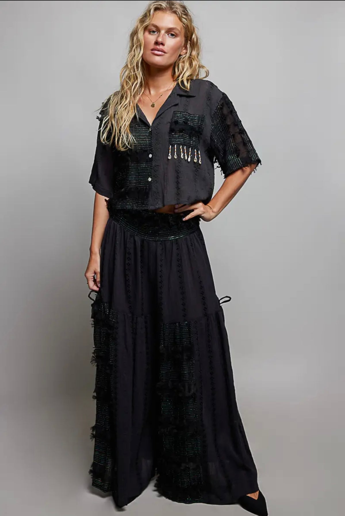 Boho Ruffle Wide Leg Pants