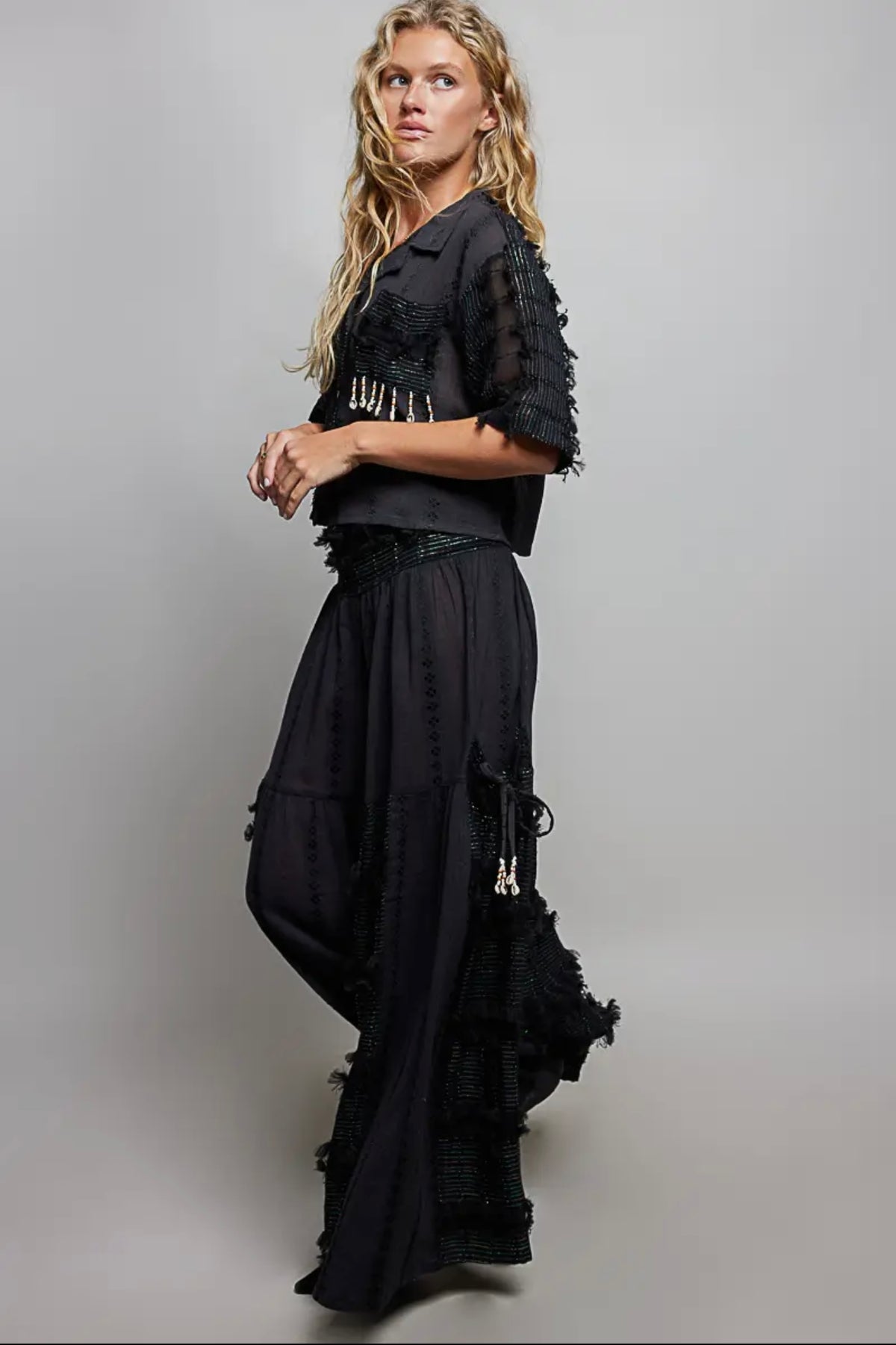 Boho Ruffle Wide Leg Pants