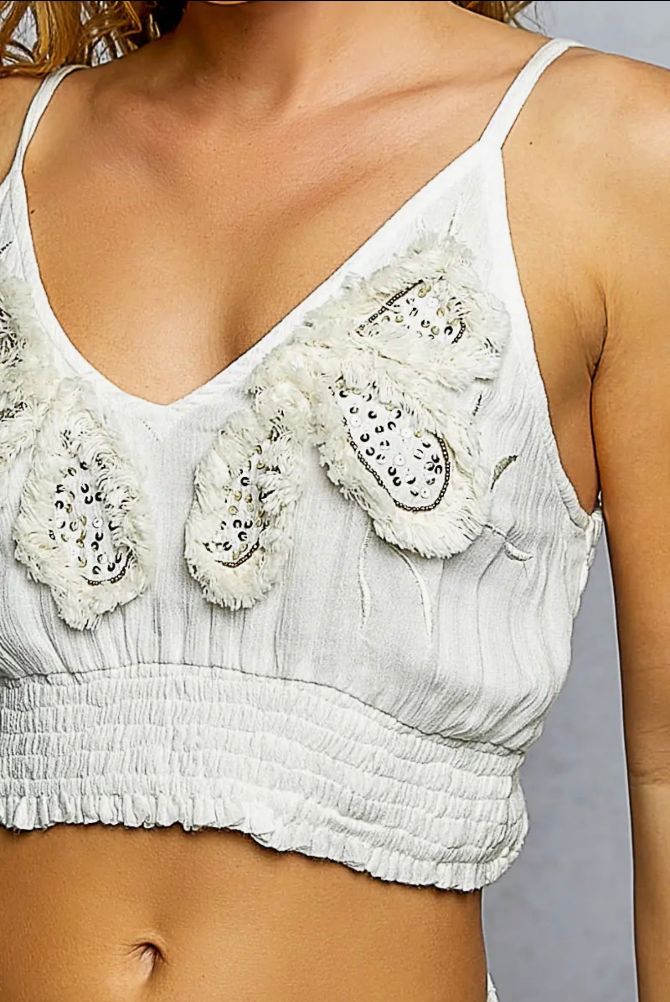 Embroidery Fringe V-Neck Sleeveless Top
