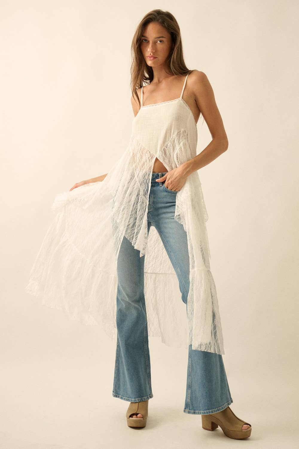 Ruffled Lace Maxi Cami Top