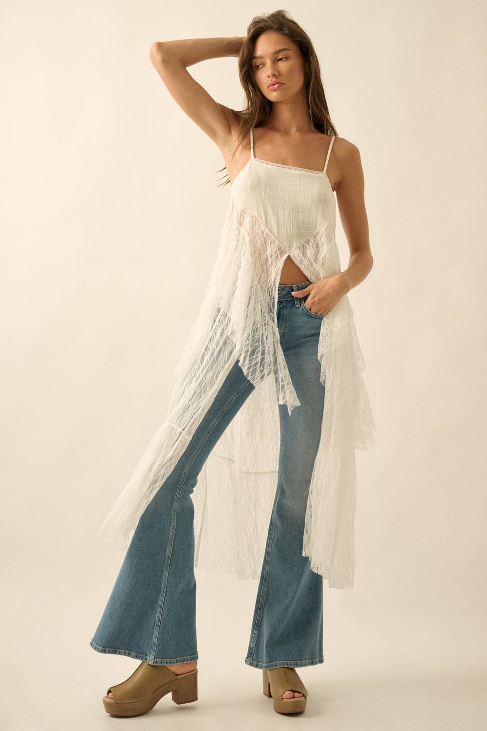 Ruffled Lace Maxi Cami Top