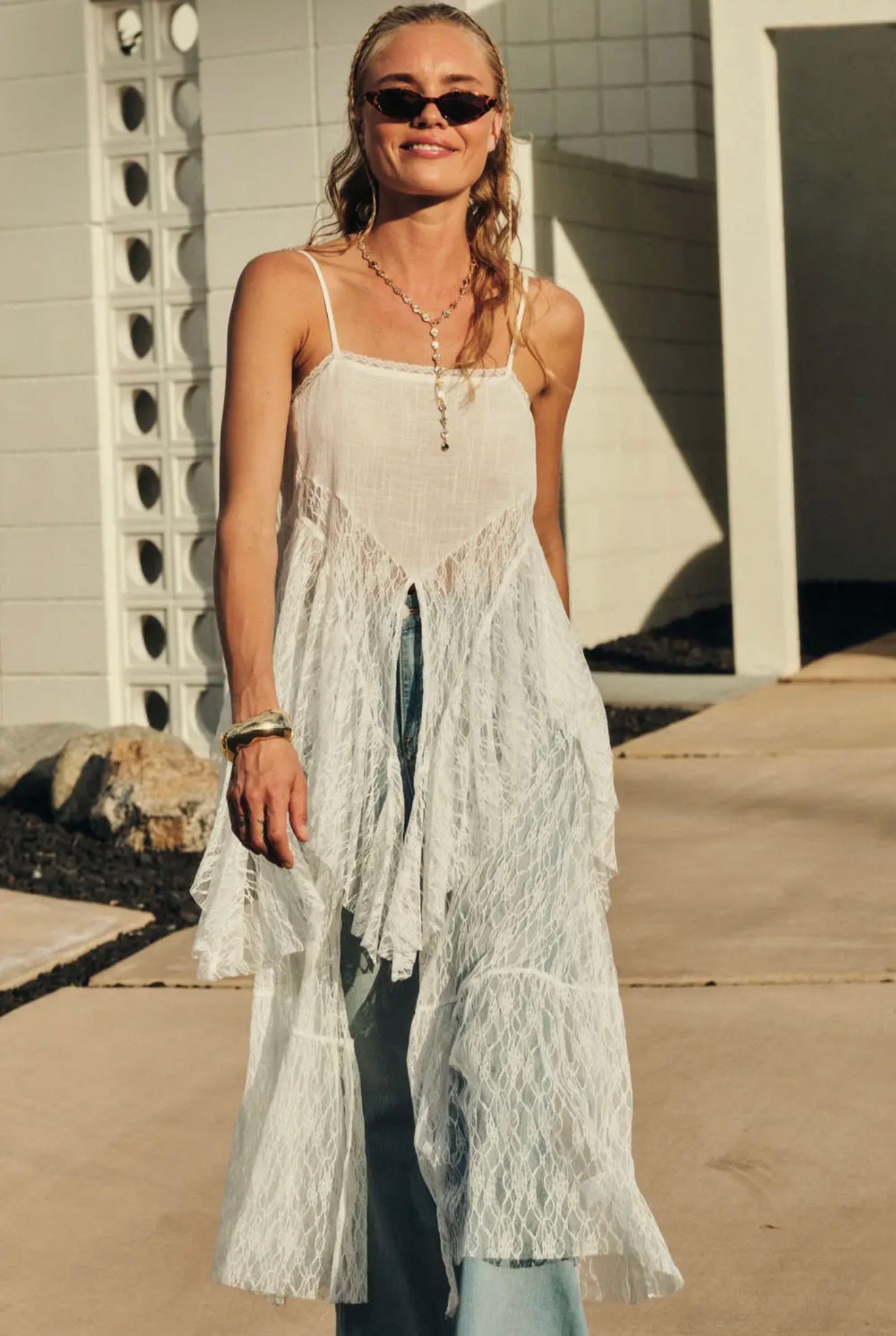 Ruffled Lace Maxi Cami Top